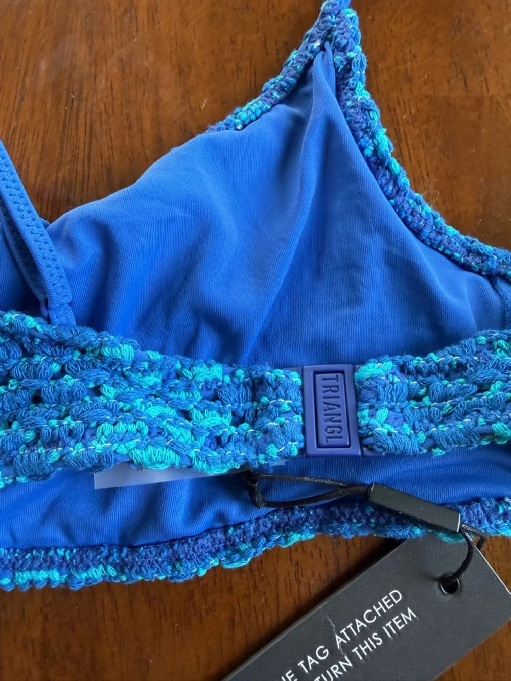 Triang| Swimwear Women's Bikini Top Blue Crochet, Top Size Large New with Tags